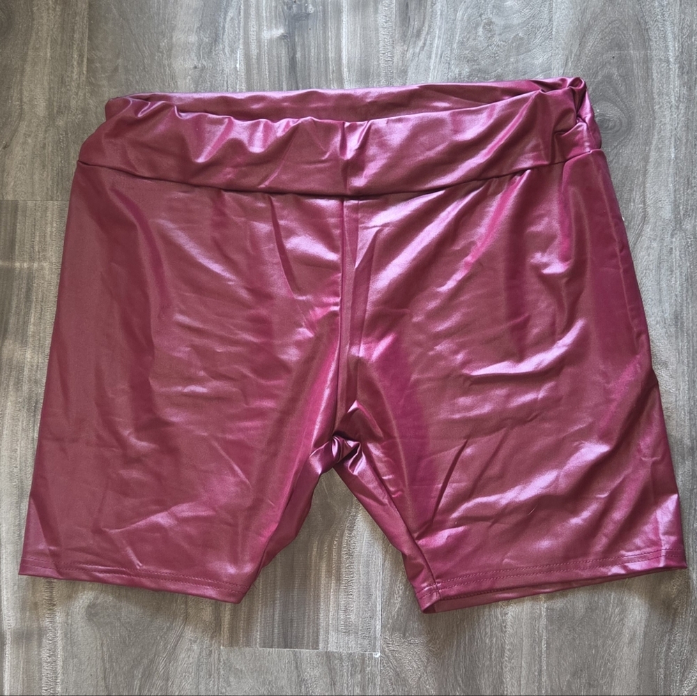 SHEIN Pink Bike Shorts with Glossy Finish